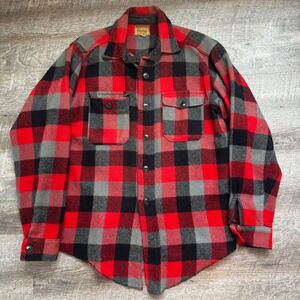 Melton‎ Wintermaster Buffalo Plaid Flannel Shirt Large  Red Black Grey Wool